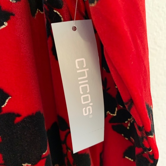 Chico's Red Velvet Crossover Tunic Top Size 4=XXL/20 NEW Black Floral Longsleeve - Picture 5 of 13